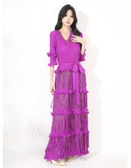 Plissé Japanese Fringe Midi Dress