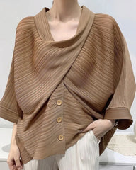 Luxury Overlap Draped Plissé Top