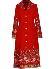 Cotton Blend Floral Embroidered Trench Coat