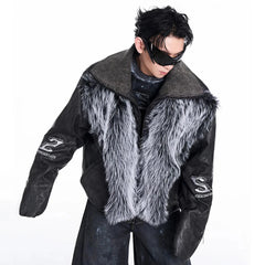 Men's Luxury Streetwear Faux Leather & Fur Jacket