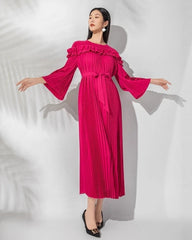 Ruffle Pleats Midi Dress