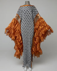 Luxury Plisse Wing-Sleeve Dress