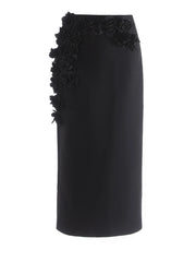 Red Floral Appliqué Midi Skirt