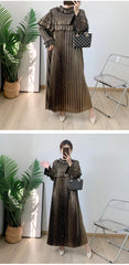 Pleated Modest Metallic Long Sleeve Midi Dress