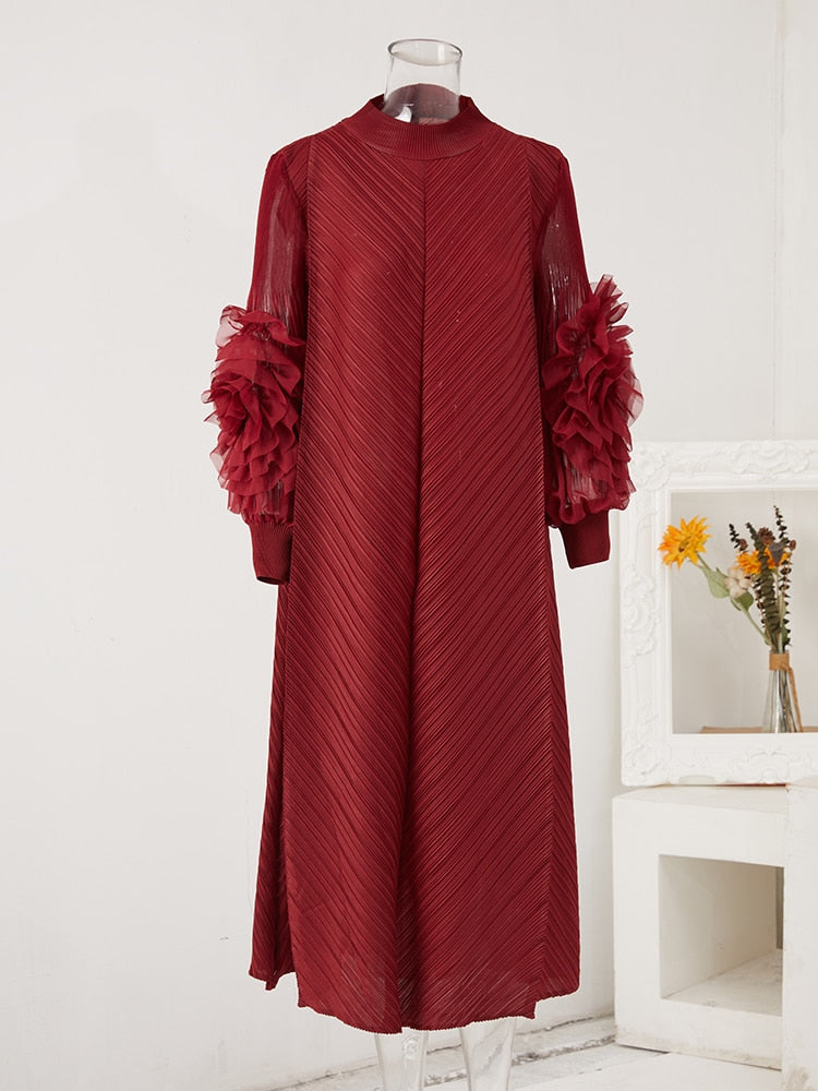 Elegant Chic Ruffle Sleeve Pleated Dress