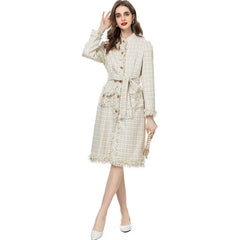 Women's Elegant Luxe White Tweed Long Coat