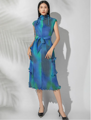 Luxury Pleated High-Neck Dress