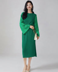 Luxury Pleated Bell Sleeve Dress