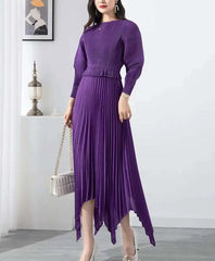 Formal Plissé Asymmetric Dress