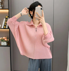 Elegant Pleated Dolman Blouse
