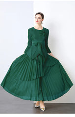 Elegant Plisse Blouse & Skirt Set