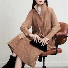 Luxury Pleated Quilted Long Coat