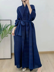 Couture Plissé Pleated Belted Robe Coat