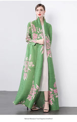 Women's Classy Floral & Leaf Long Pleated Coat