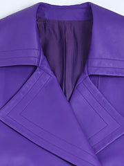 HEYFANCYSTYLE Faux Leather Purple Trench Coat