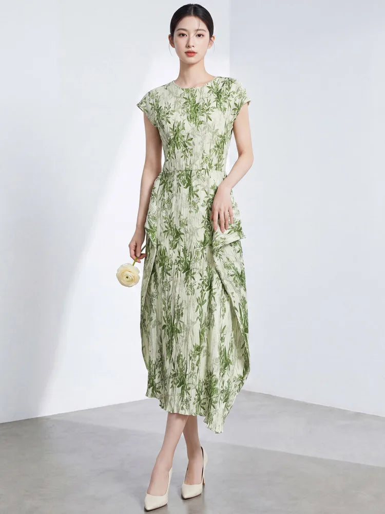 Luxury Botanical Pleated Dress