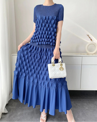 Bubble Plissé Top & Midi Skirt Set