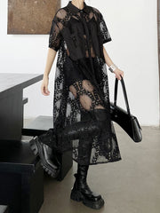 Women's Oversized Black Sheer Blouse Dress