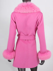 Women's Cashmere Wool Coat with Fox Fur Collar