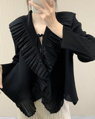 Elegant Plissé Ruffle Blouse Top