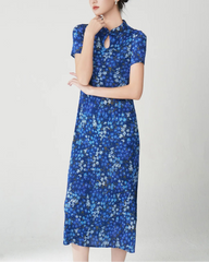 Pleated Keyhole Neckline Dress