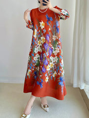 Luxury Floral Midi Dress - Truly Pleated 3/4 Sleeves