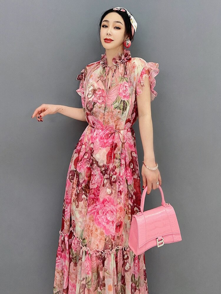 Floral Luxe Pink Sleeveless Dress & Wrap 2-Piece Set