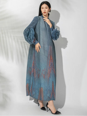 Plissé Maxi Lantern Sleeves Dress