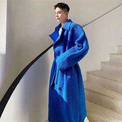 Blue Wool Blend Trench Coat for Men