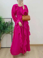 Luxury Pleated Ruffle Midi Dress