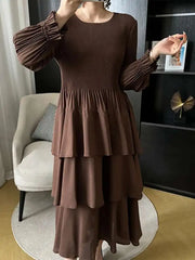 Pleated Lantern Sleeve Ruffle Dress