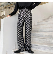 Men's Metallic Checkered Black Trousers