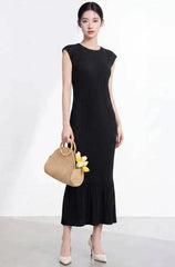 Plissé Cap Sleeve Midi Dress