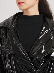 Full-Length Black Patent Vegan Leather Trench Coat