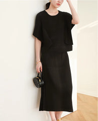 Luxe Plissé Cape-Sleeve Top