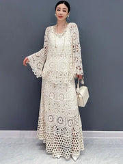 Women's Elegant 2 Piece Crochet Knit Skirt Set