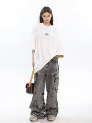 Retro Chic Old Washed Wide-Leg Cargo Pants