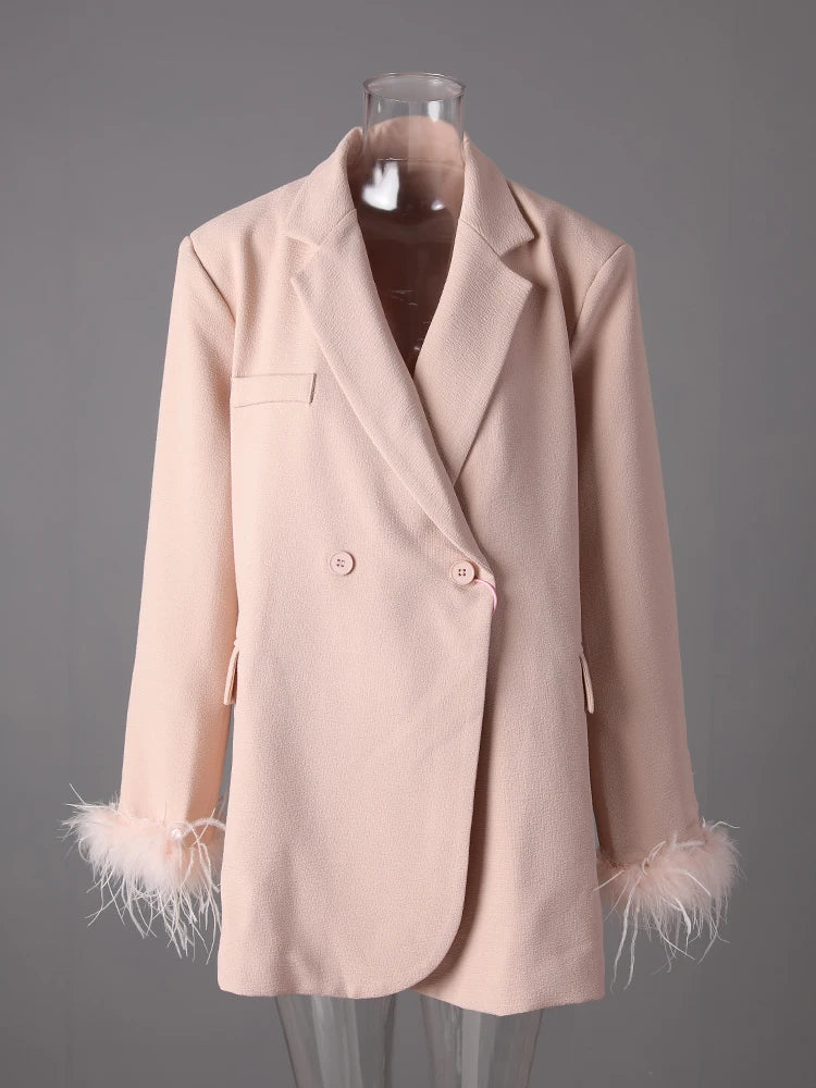 Feather Cuff Oversized Blazer