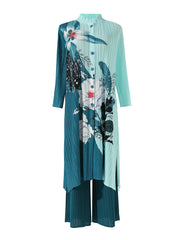 Floral Japanese Pleated Blouse & Pull-On Trousers