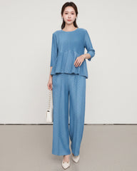 Peplum Pleated Trousers Set