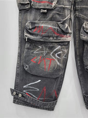 Women's Graffiti High-Waisted Cargo Baggy Jeans