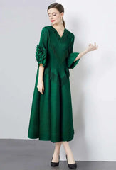 Plisse Floral Cape Sleeve Dress