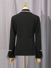Luxury Feather Crystal Collar Blazer