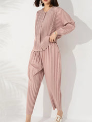 Women's 2 Piece Pleated Button-Up Top & Pants Set