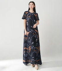 Pleated Geometric Lines Dress