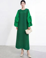 Luxury Ruffle Sleeve Plisse Dress