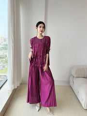 Plissé Beaded 2-Piece Trouser Set