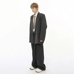 Men's Casual Blazer and Baggy Trousers 2-Piece Set