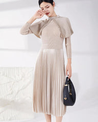 Luxury Plissé Capelet Dress
