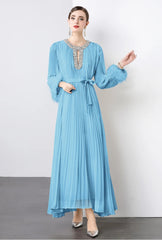Luxe Pleated Crystal & Feather Dress